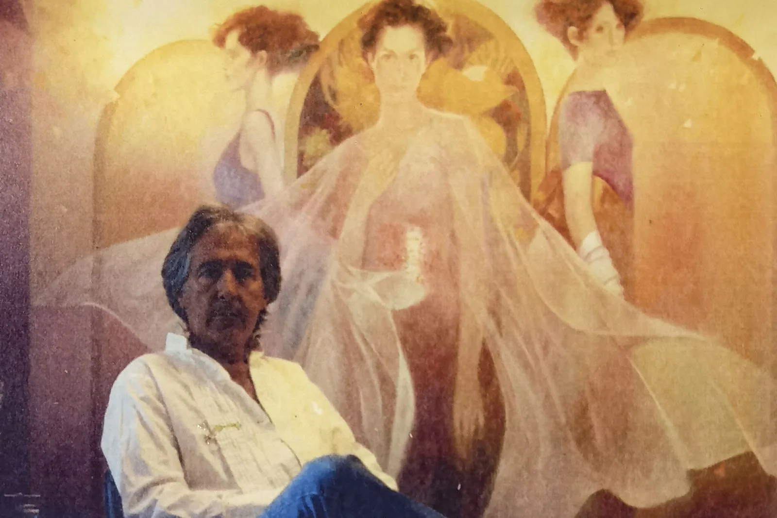 Before a large canvas